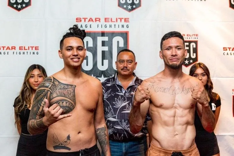 Two Iron Kingz fighters at a Star Elite cage-fighting weigh-in